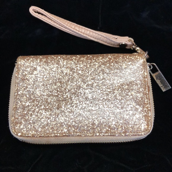 “deux lux” Gold Shimmery Sparkle Wallet with 3 Wide Pockets & 6 Cardholder Slots - Picture 7 of 10